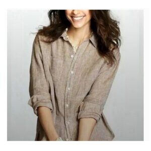 🌷J. Jill Love Linen Classic Button Down Shirt Light Brown/Beige